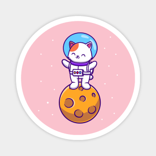 Cute Astronaut Cat Standing On Moon Magnet